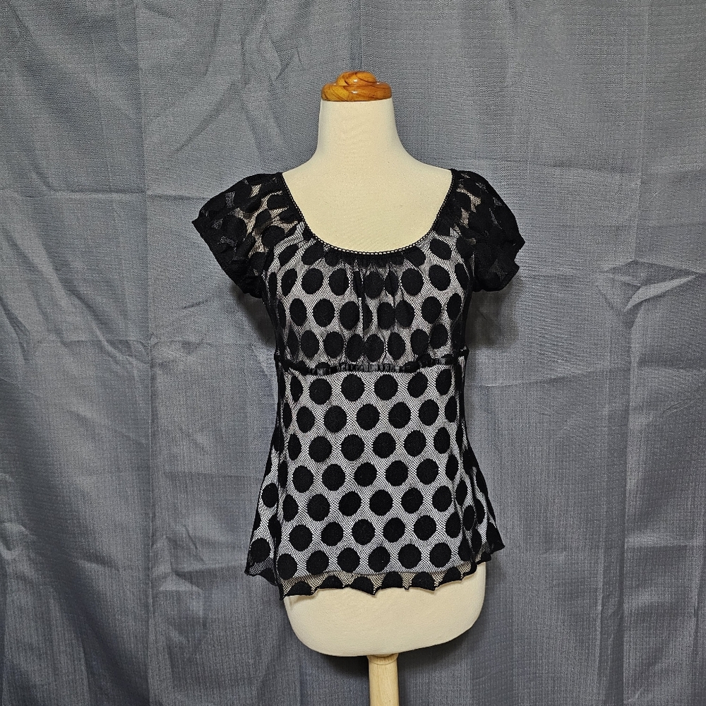 Black Polka Dot Mesh Sheer Babydoll Top